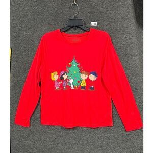 Peanuts Pajama Shirt Holiday Festive Mens Size M Red Comfortable Sleepwear